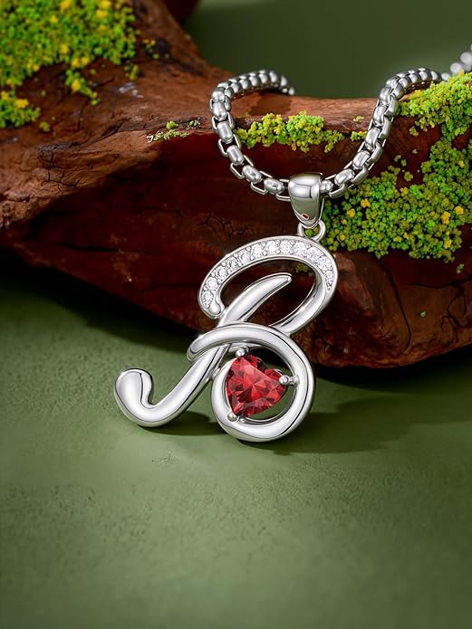 Christmas Gifts for Women Alphabet A to Z Initial Birthstone Pendant Necklaces for Women - 18k White Gold Plated Personalized Name Jewelry Valentine Mothers Day Birthday Gifts for Women Her Girlfriend