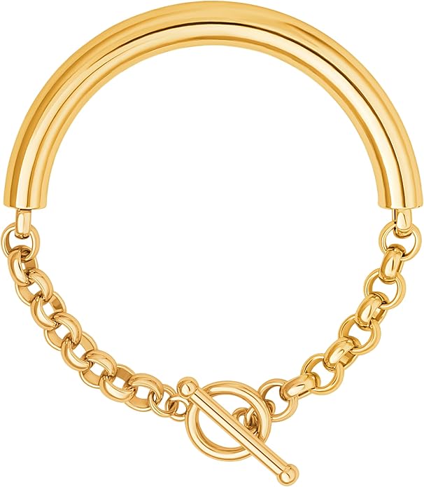 SOFYBJA 18k Gold Plated Personalized Chunky Cuban Oval Link Chain Bracelets for Men Toggle Rope Bracelet Jewelry for Women