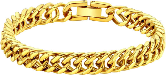 8/12/17mm Wide Cuban Link Bracelet for Men Father Gift 18K Gold/Black Plated Stainless Steel Bracelets 7.4-9 Inches(Gift Wrapped)