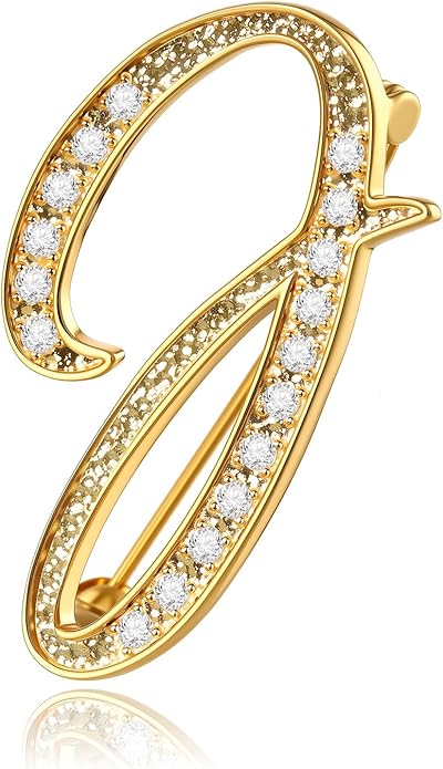 Cicy Bell A-Z Initial 26 Letter Brooch Pins 18k Gold Plated Cubic Zirconia Breastpin Name Personalized Gifts for Women Men