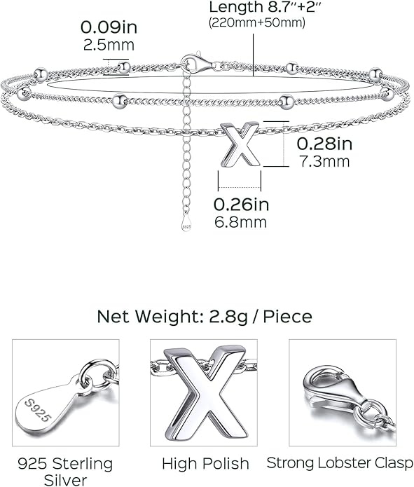 ChicSilver Ankle Bracelets for Women Waterproof, 925 Sterling Silver Initial Anklets for Women, Adjustable Dainty Layered Anklet Beach Jewelry for Women Mom Wife Friend