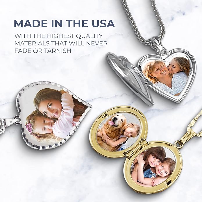 PicturesOnGold.com Personalized Photo Engraved Heart Shaped Picture Necklace with Diamond Cut Edge in Silver, Gold, White Gold or Rose Gold - 1 Inch x 1 Inch