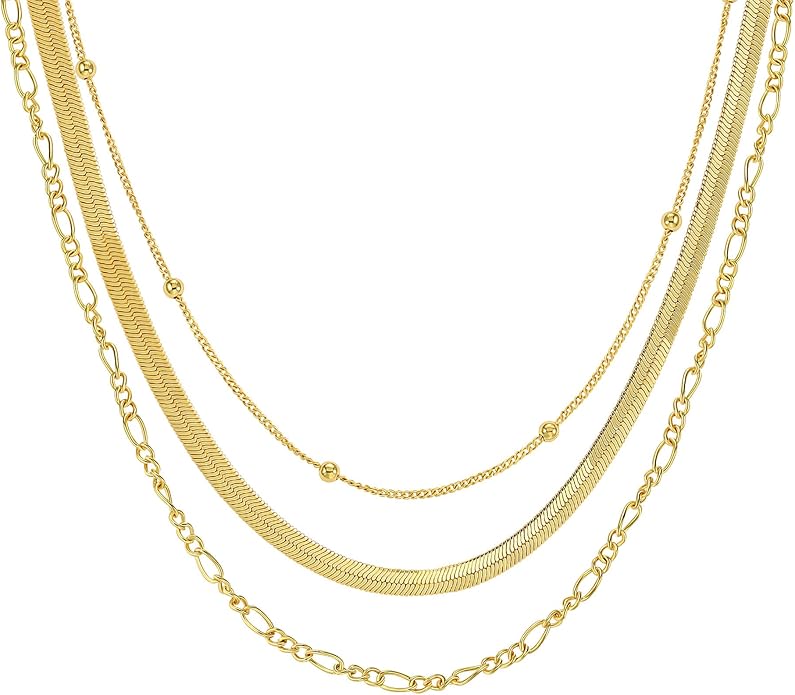 Freekiss Herringbone Necklace for Women,Dainty Gold Necklace,14k Gold Plated Snake,Gold Chain Choker Necklaces,Simple Gold Layered Necklaces,Gold Jewelry Gift for Women