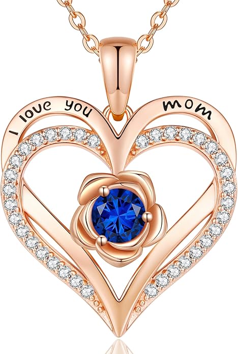 CDE Christmas Gifts for Women S925 Silver Rose Gold Heart Birthstone Necklaces for Women，Ideal Anniversary or Birthday Jewelry Gifts for Wife Girlfriend Her