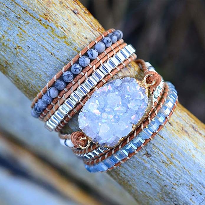 ZOSOJONA Boho Handmade Natural Stone Wrap Bracelets Turquoises Crystal Beads Bracelet Jewelry