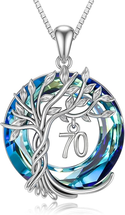 TOUPOP Birthday Gifts for Women 925 Sterling Silver Tree of Life Year Old Necklace Circle Crystal Jewelry Christmas Gifts for Her Wife Mom Mother Grandma Grandmother