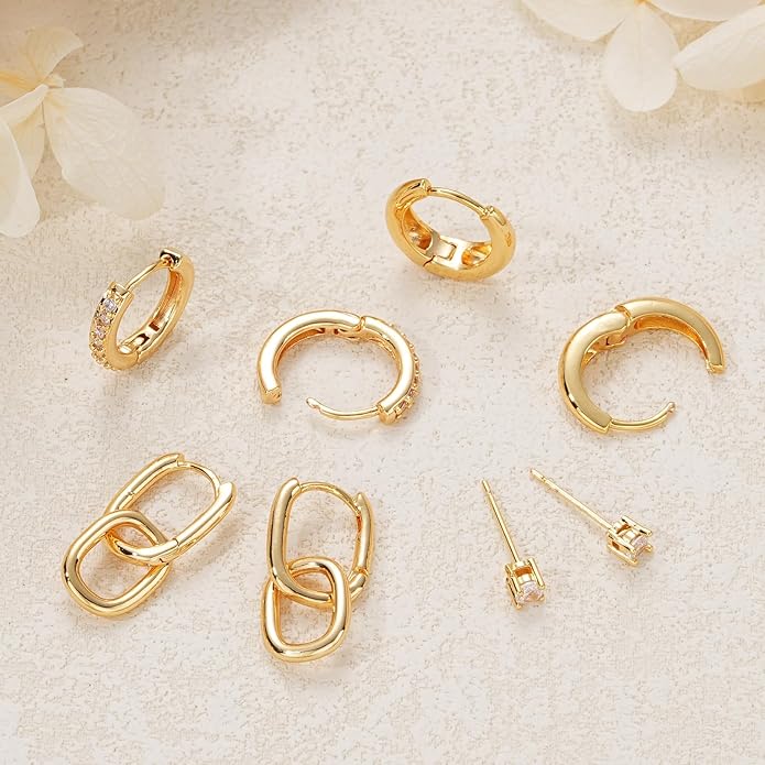 Small Gold Hoop Earrings Set for Women, 14K Gold Plated Lightweight Earrings Sets for Multiple Piercing, Hypoallergenic Huggie Gold Hoops Earrings for Women Jewelry