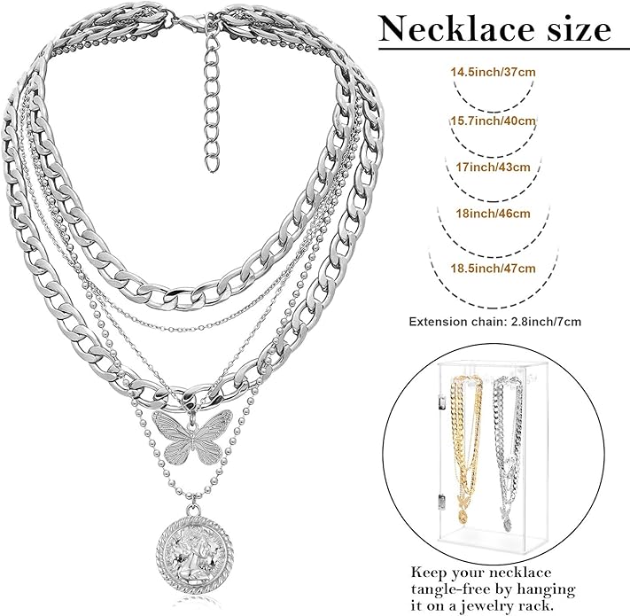 MJartoria Layered Necklaces for Women Trendy Retro Coin Pendant Necklace Dainty Chunky Chain Choker Necklaces for Jewelry Birthday Gifts