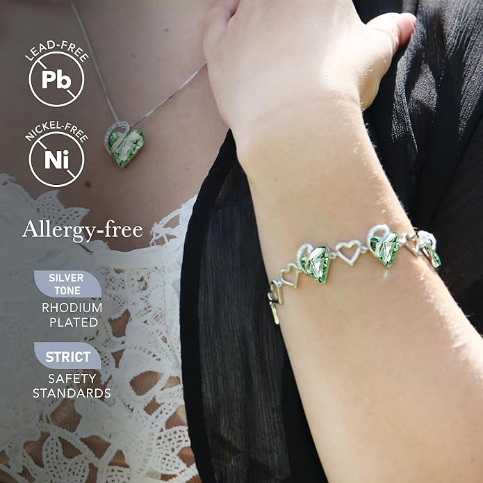 Leafael Infinity Love Heart Link Bracelets, Birthstone or Healing Stone Crystal Bracelet for Women, Silver Tone Jewelry Gifts for Her, 7-inch Chain and 2-inch Extender