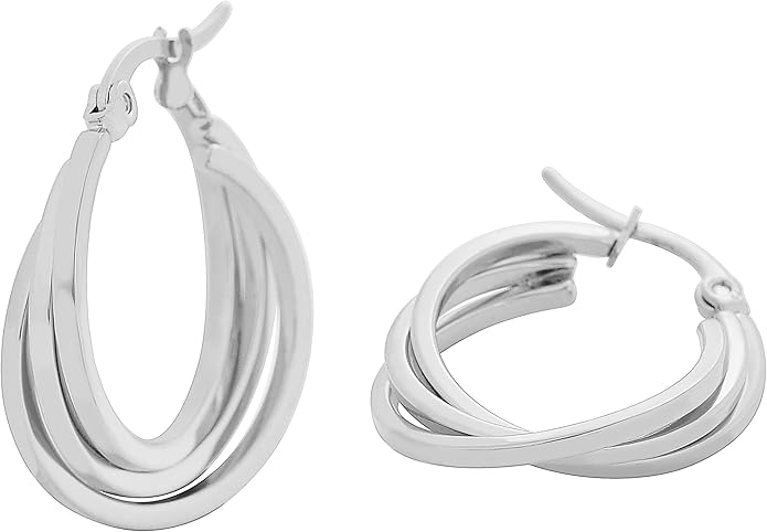 Edforce Women's Stainless Steel Overlapping Triple Hoop Earrings, (25mm-35mm)