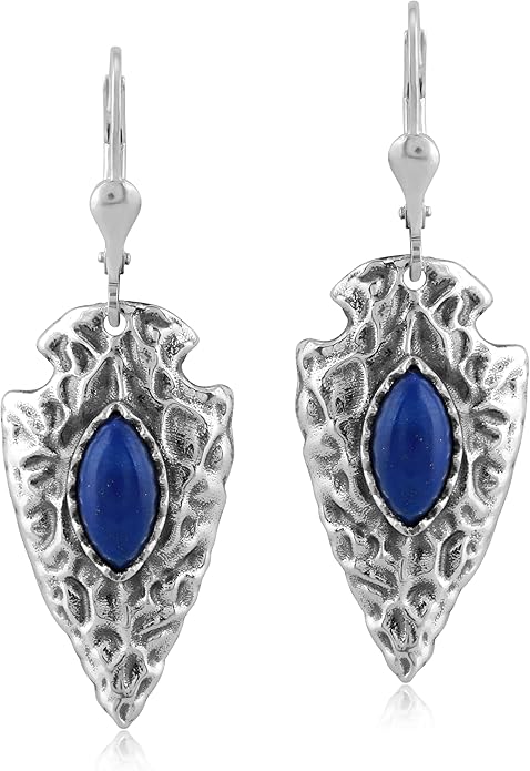 American West Jewelry Fritz Casuse Sterling Silver Arrowhead and Genuine Gemstone Lever Back Earrings