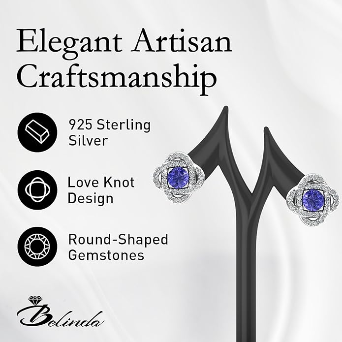 Women 925 Sterling Silver Cute Love Knot Sparkling Gemstone Push Back Stud Earrings Hanging Pendant Necklace Beautiful Fine Jewelry Accessory Set, 1.65 Carat