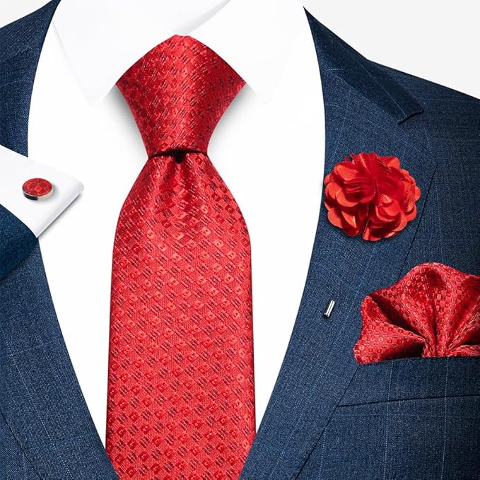 joy alice Ties Set Men Mixed Color Necktie Handkerchief Cufflinks Brooch 3.15 Formal