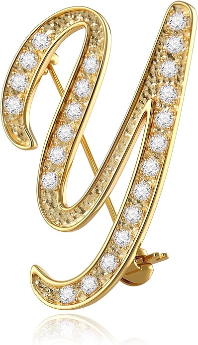Cicy Bell A-Z Initial 26 Letter Brooch Pins 18k Gold Plated Cubic Zirconia Breastpin Name Personalized Gifts for Women Men