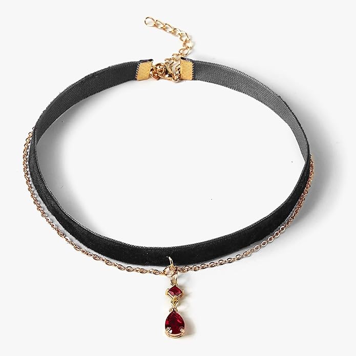 Fesciory Black Necklaces for Women, Adjustable Layered Velvet Leather Lace Collar Necklace, Goth Jewelry Gifts.