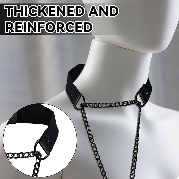 Handmade Black Heart Choker Collar For Women - Gothic Punk O-Ring Choker Necklace with Adjustable Vegan Leather Strap, Edgy Slip Chain