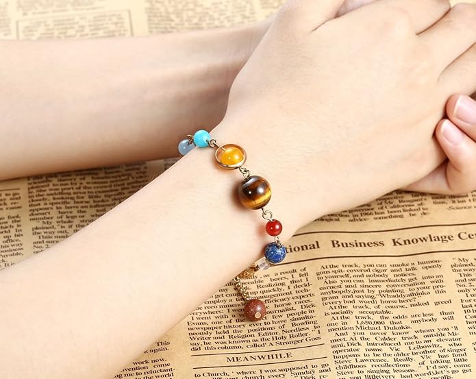 Fesciory Women Solar System Bracelet Universe Galaxy The Eight Planets Guardian Star Natural Stone Beads Bracelet Bangle Gifts
