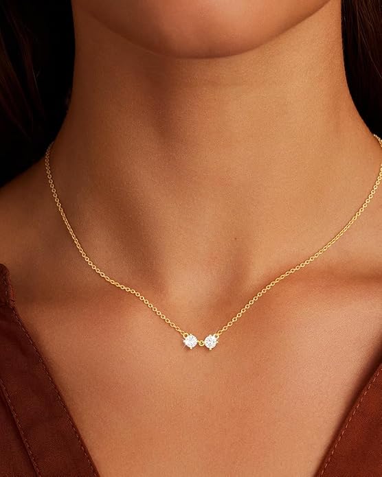 Cubic Zirconia Necklace, Dainty 14k Gold Plated Diamond Necklaces For Women Choker Necklace Simple Gold Plated CZ Jewelry Necklaces for Women Trendy Gifts