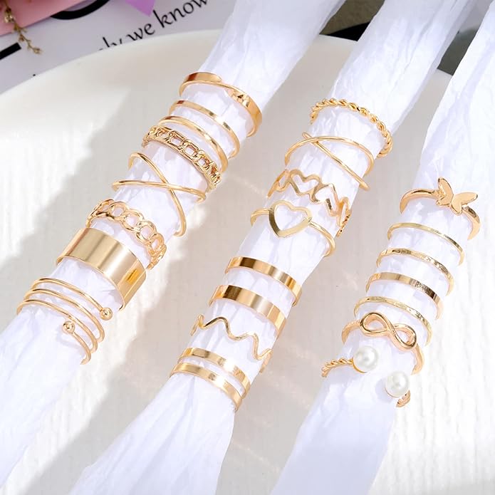 IFKM Gold Knuckle Rings Set For Women Vintage Stackable Joint Finger Midi Rings Dainty Cubic Zirconia Crystal Simple Twist Hollow Cute Rings Pack Jewelry Gift