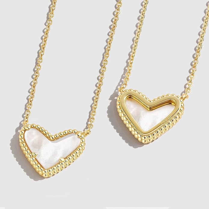 Heart Necklace for Women Dainty 14K Gold Filled Necklace Cute Heart Pendant Adjustable Chain Necklace Trendy Non Tarnish Gold Mother of Pearl Necklace for Wedding Christmas Valentines Day Gifts