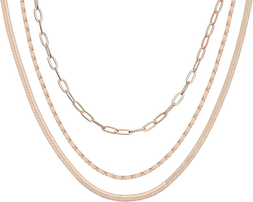 PAVOI 14K Gold Plated Dainty Layering Necklaces for Women | Snake Chain, Curb Link, Paperclip Layered Chains | Trendy Layering Necklace