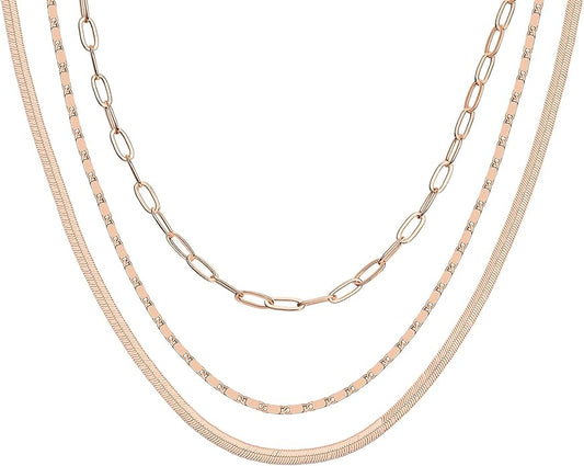 PAVOI 14K Gold Plated Dainty Layering Necklaces for Women | Snake Chain, Curb Link, Paperclip Layered Chains | Trendy Layering Necklace