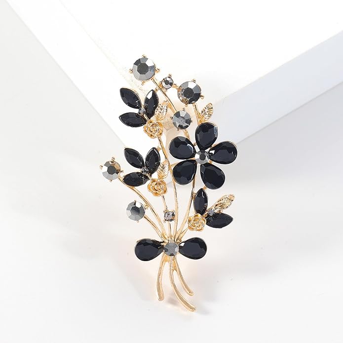 YOQUCOL Red Colour Zircon Crystal Poppy Flower Bouquet Shape Brooch Pins for Woman Gift