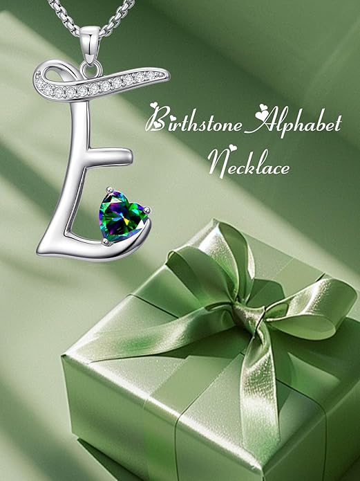 Christmas Gifts for Women Alphabet A to Z Initial Birthstone Pendant Necklaces for Women - 18k White Gold Plated Personalized Name Jewelry Valentine Mothers Day Birthday Gifts for Women Her Girlfriend