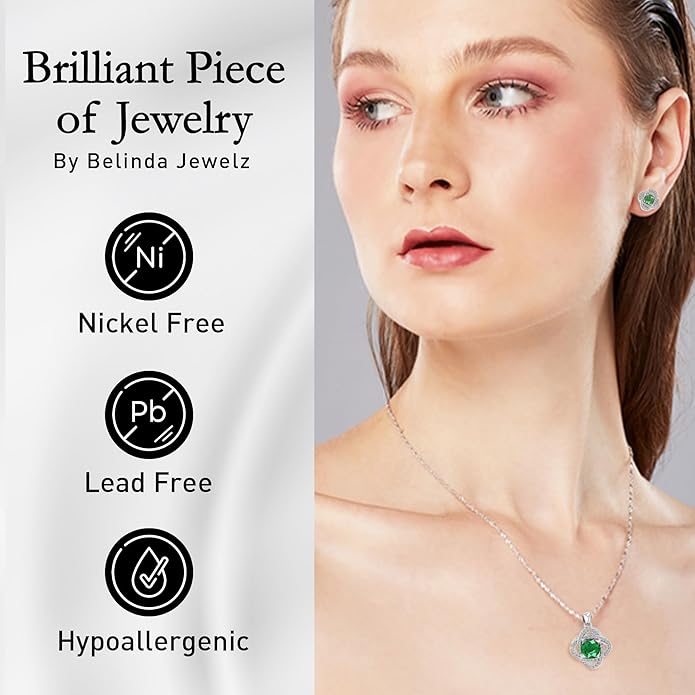 Women 925 Sterling Silver Cute Love Knot Sparkling Gemstone Push Back Stud Earrings Hanging Pendant Necklace Beautiful Fine Jewelry Accessory Set, 1.65 Carat