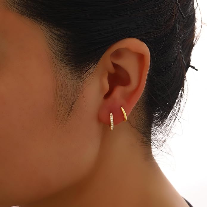 Small Gold Hoop Earrings Set for Women, 14K Gold Plated Lightweight Earrings Sets for Multiple Piercing, Hypoallergenic Huggie Gold Hoops Earrings for Women Jewelry