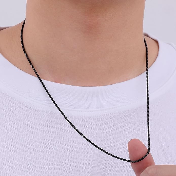 Fiusem Box Chain for Men, Silver Tone/14K Gold Plated/Black Stainless Steel Necklace for Men and Women, Width 2/2.5/3/4/5mm, Length 18-28 Inches