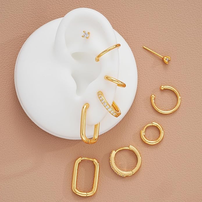 Small Gold Hoop Earrings Set for Women, 14K Gold Plated Lightweight Earrings Sets for Multiple Piercing, Hypoallergenic Huggie Gold Hoops Earrings for Women Jewelry