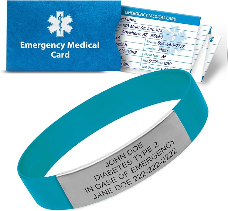 Personalized Medical Alert Bracelet for Men & Women – Custom Engraved Waterproof Silicone Wristband with Stainless Steel ID Plate – Medical ID Bracelet for Allergies, Conditions, ICE Info & Emergency Card