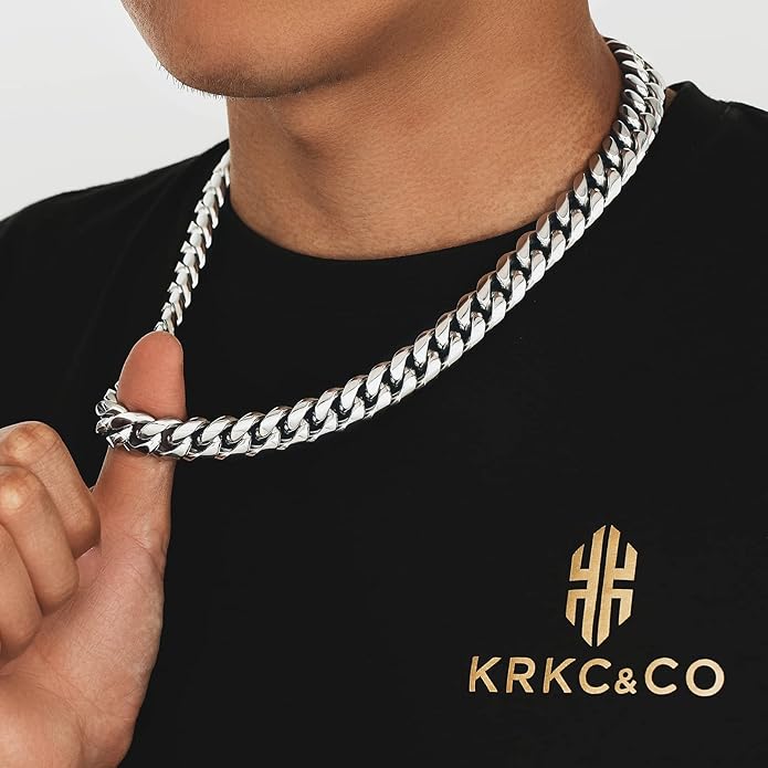 KRKC&CO Cuban Link Chain for Men 8/10/12/14mm, Brithday Gift for Men, 18k Gold Miami Necklace, Durable, Anti-Allergies Hip Hop Jewelry for Mens