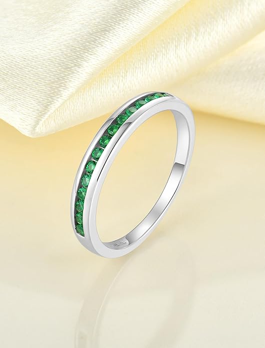 YL Stackable Rings 925 Sterling Silver Halo Birthstone Eternity Bands Jewelry for Women