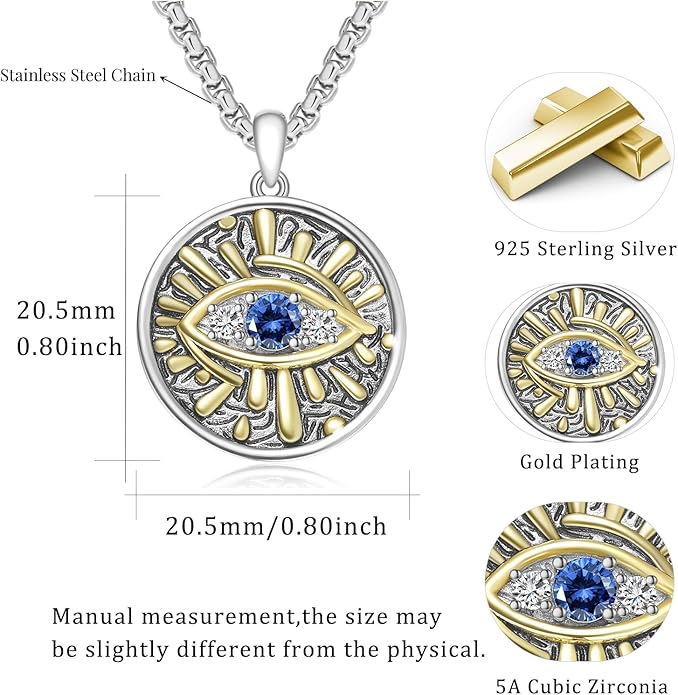 Evil Eye Necklace for Women 925 Sterling Silver, Protection Necklace with Blue Evil Eye Charm, Evil Eye/Lotus Pendant Jewelry, Birthday Christmas Gifts for Her