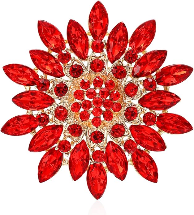 Rhinestone Sunflower Brooch Pin Red Pink Flower Brooch Stylish Crystal Brooch Elegant Clothing Hat Bag Accessories Jewerly for Women