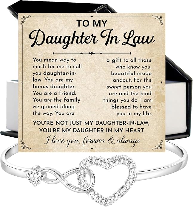 To My Beautiful Daughter In Law Bracelet From Mother-In-Law, Daughter In Law Birthday Gifts, Infinity Star Heart Bracelet For Her With Heartfelt Message Card & Elegant Box, Bonus Daughters Bracelets