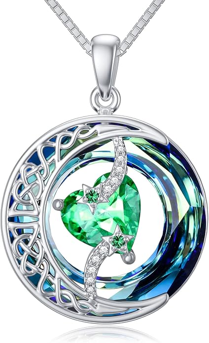 TOUPOP Christmas Gifts Birthstone Necklace 925 Sterling Silver Moon and Star Pendant with Blue Crystal Celtic Moon Jewelry Birthday Gifts for Women Mom Wife Her Daughter
