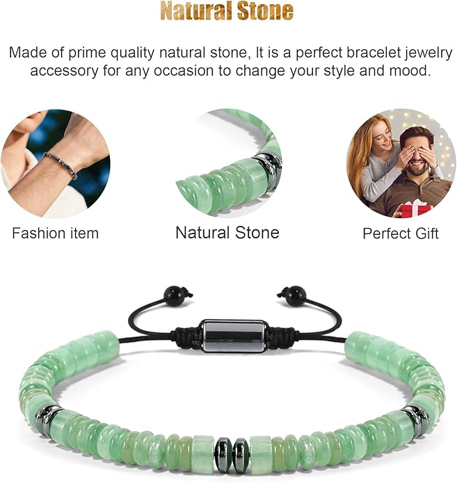 VIBILIA Healing Crystal Bracelets Beaded Bracelets for Men Women Natural Stone Adjustable Bracelets Unique Gifts for Father Son Grandfather Brother Friend