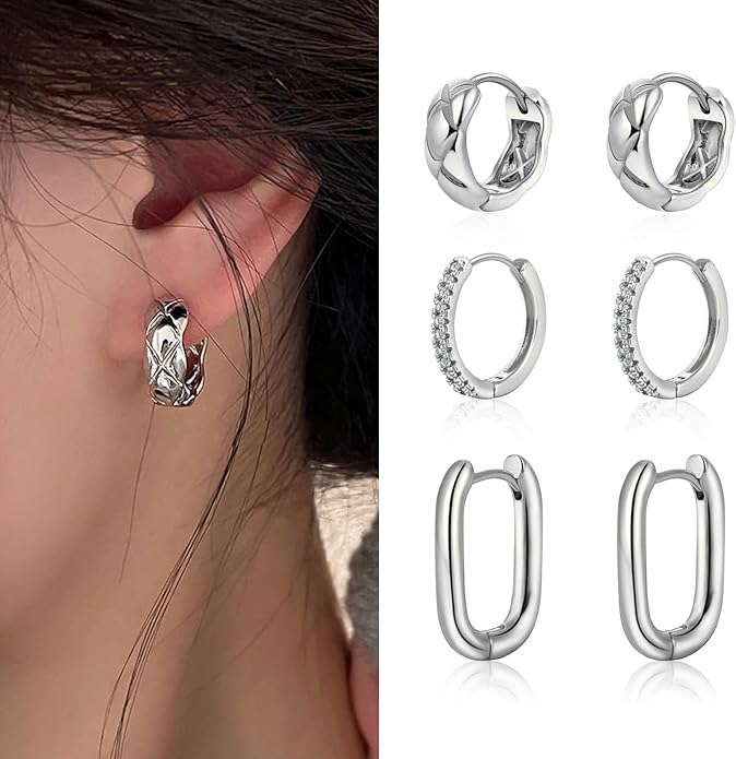 MIDEEO Gold/Sliver Chunky Hoop Earrings Set for Women, 14K Gold Plated Twisted Huggie Hoop Earring Hypoallergenic Thick Open Lightweight Chunky Hoop Earrings Jewelry for Gifts