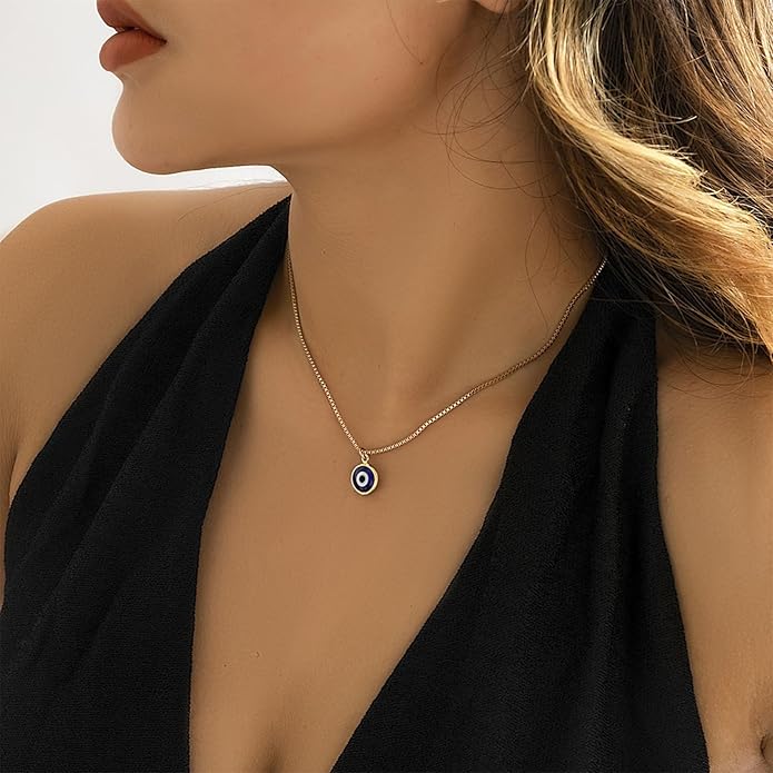 Long tiantian Evil Eye Necklace for Women Men Necklace Evil Eye Jewelry Blue Turkish Glass Leather Rope Pink Lucky Protection Necklace Jewelry Valenty Day Gifts for Men Women