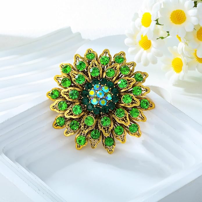 Large Crystal Flower Brooch Pin for Women Red purple pink green Rhinestone Flower Lapel Pin Wedding Party Birthday Dance Banquet Dress Suit Ceremony Clothes Hat Bag Accessories Jewelry