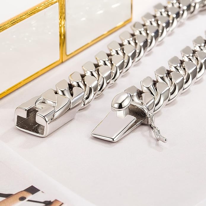 Fashion 925 Sterling Silver Solid Miami Cuban Link Chain Bracelet 8MM-12MM-14MM Curb Cuban Solid Thick Big Link Bracelet For Men 7-10 Inch Jewelry Gift