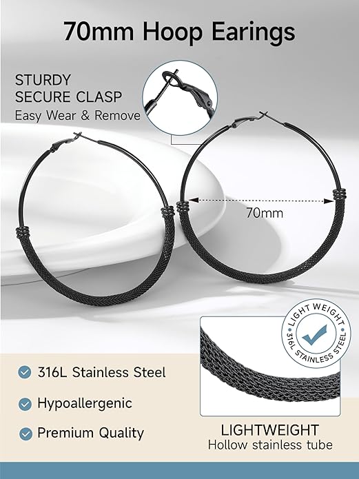 PROSTEEL 30/40/60/80/100mm Chunky Hoop Earrings For Women Gold Plated/Black Stainless Steel Hoops Earrings Statement Jewelry