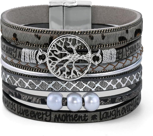 VIBILIA Boho Leather Wrap Bracelets for Women Multi-Layer Bracelets with Strong Clasp Jewelry for Women