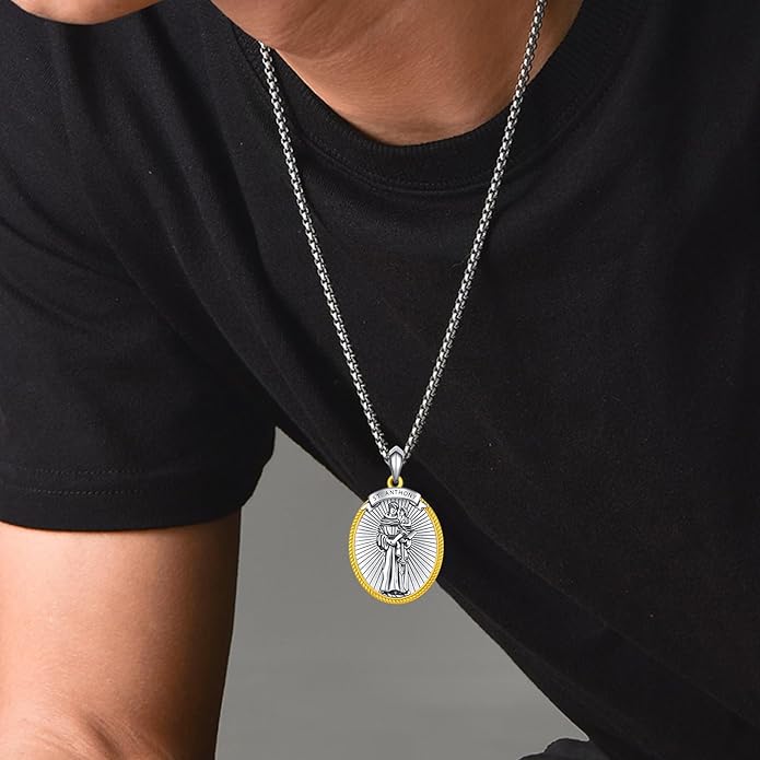 Taioiat Saint Necklace 925 Sterling Silver St Necklace Amulet Pendant Jewelry Religious Gift for Men Women