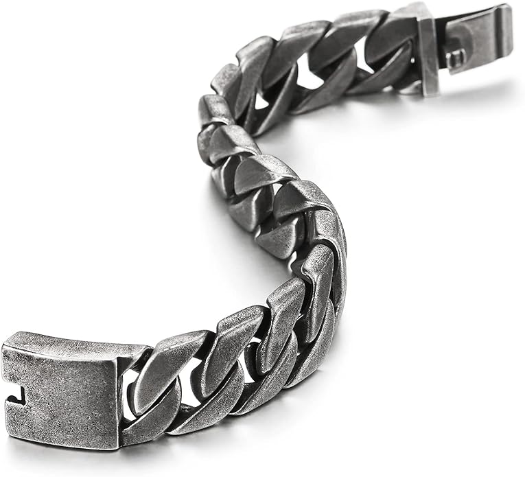 COOLSTEELANDBEYOND Mens Stainless Steel Large Curb Chain Link Bracelet Solid Curb Chain Wristband Biker Punk Jewelry Masculine Accessory