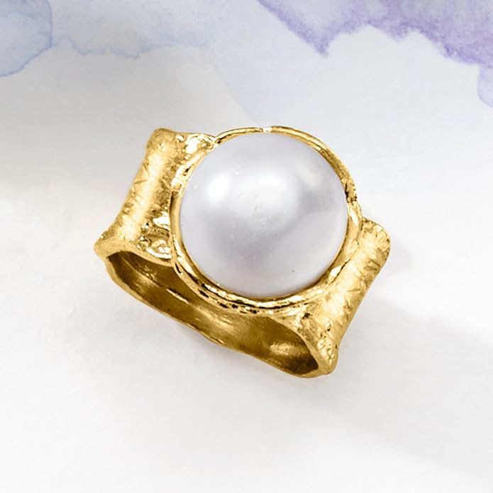 Ross-Simons 12mm Cultured Button Pearl Ring in 18kt Gold Over Sterling