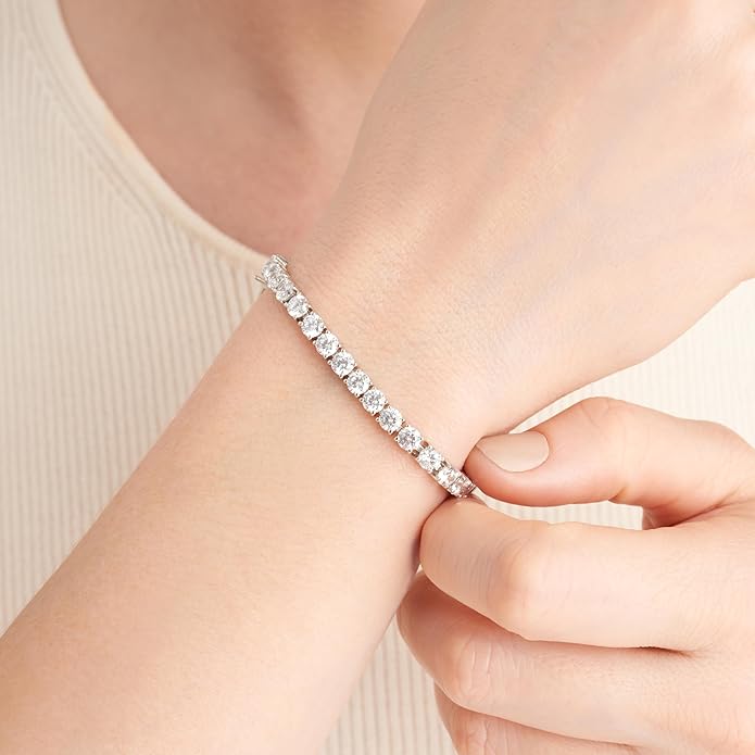 Amazon Essentials Plated Sterling Silver Round Cut Cubic Zirconia Tennis Bracelet